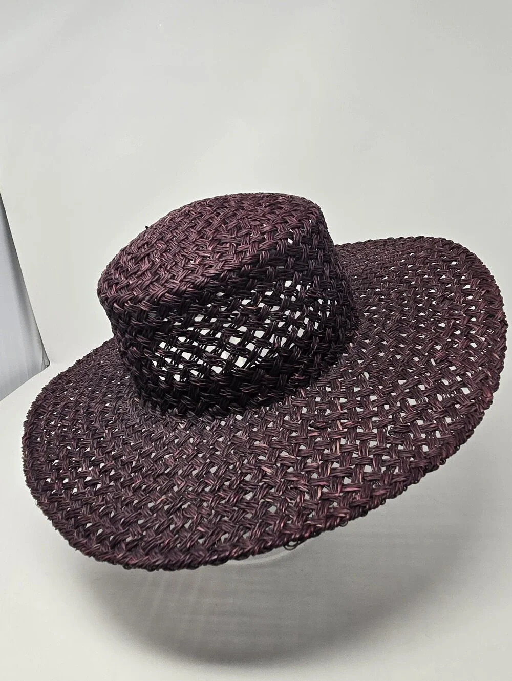 LACK OF COLOR PLUM PURPLE STRAW WOVEN BOATER HAT LARGE BRIM WOMEN MEDIUM RESORT